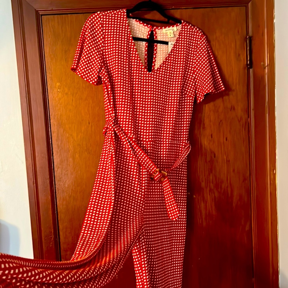 Red and white small checked jumpsuit